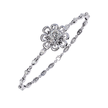 Royal Bloom – Princess Cut Centerpiece Diamond Bracelet in 14K Gold