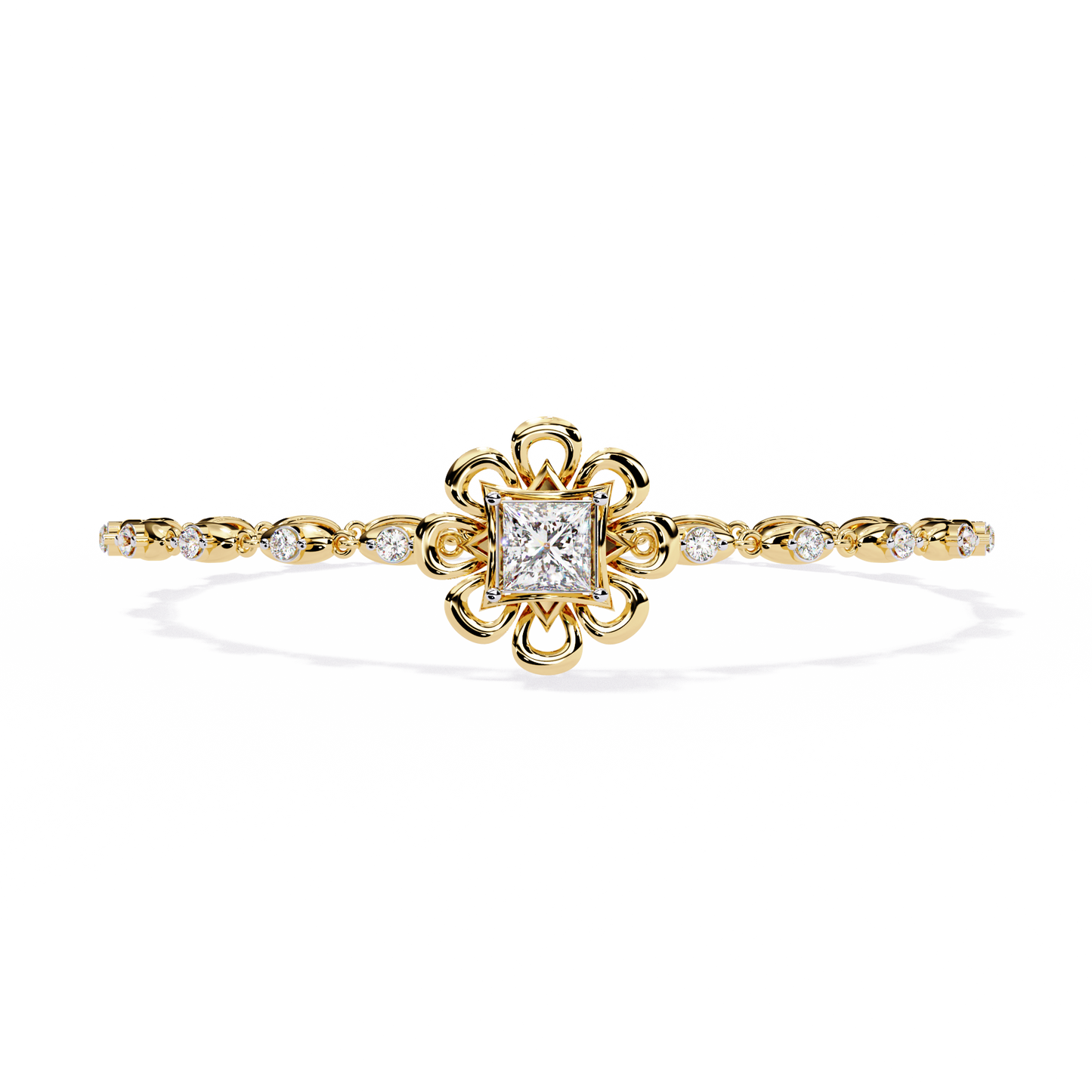 Royal Bloom – Princess Cut Centerpiece Diamond Bracelet in 14K Gold