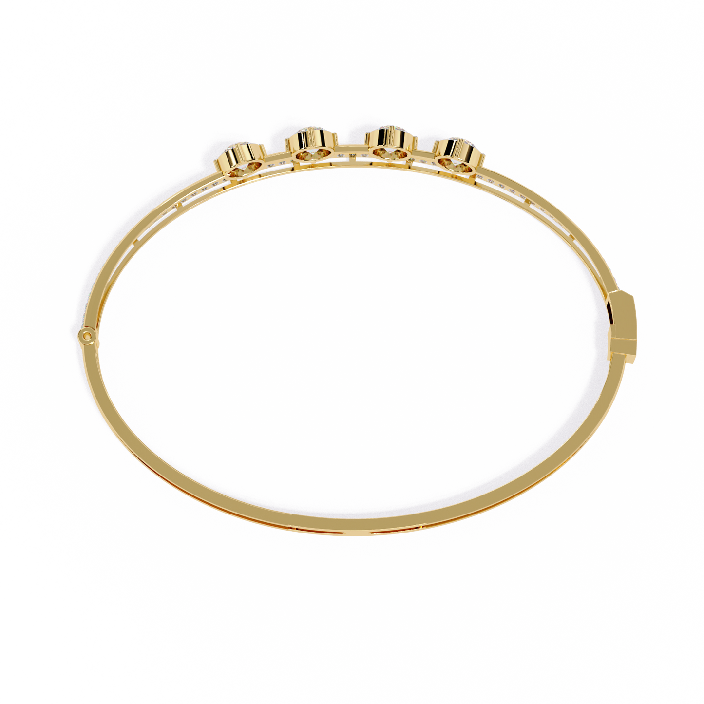 Horizon Row – Four Stone Diamond Bangle with Pavé Rail in 14K Gold