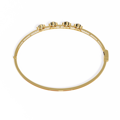 Horizon Row – Four Stone Diamond Bangle with Pavé Rail in 14K Gold