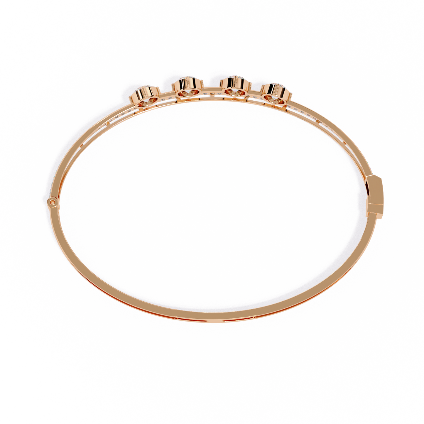 Horizon Row – Four Stone Diamond Bangle with Pavé Rail in 14K Gold