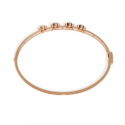 Horizon Row – Four Stone Diamond Bangle with Pavé Rail in 14K Gold