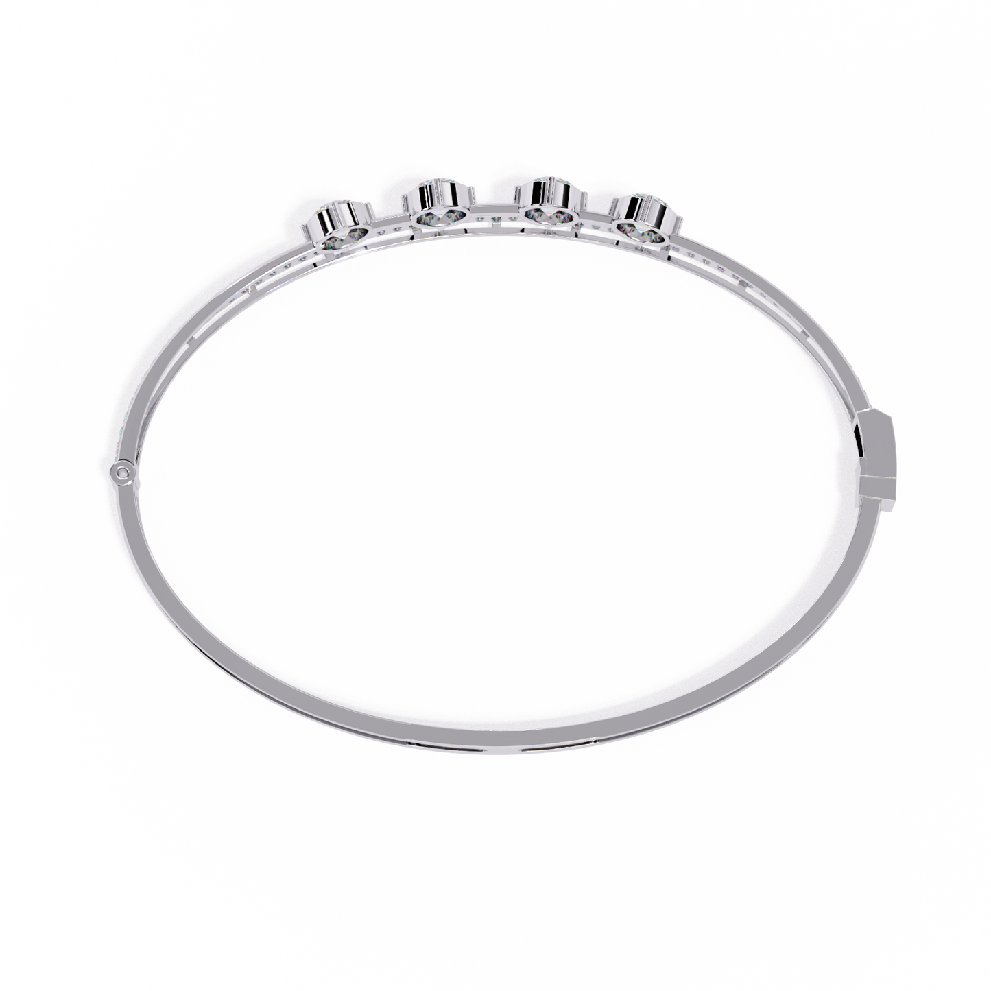 Horizon Row – Four Stone Diamond Bangle with Pavé Rail in 14K Gold