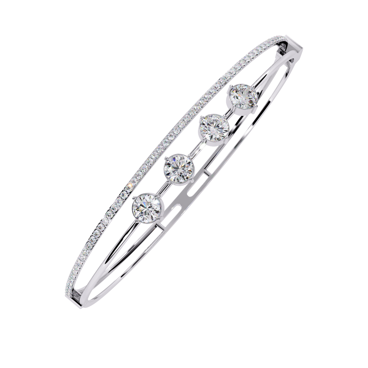 Horizon Row – Four Stone Diamond Bangle with Pavé Rail in 14K Gold