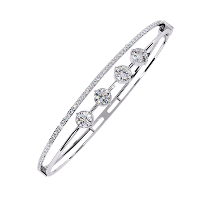Horizon Row – Four Stone Diamond Bangle with Pavé Rail in 14K Gold
