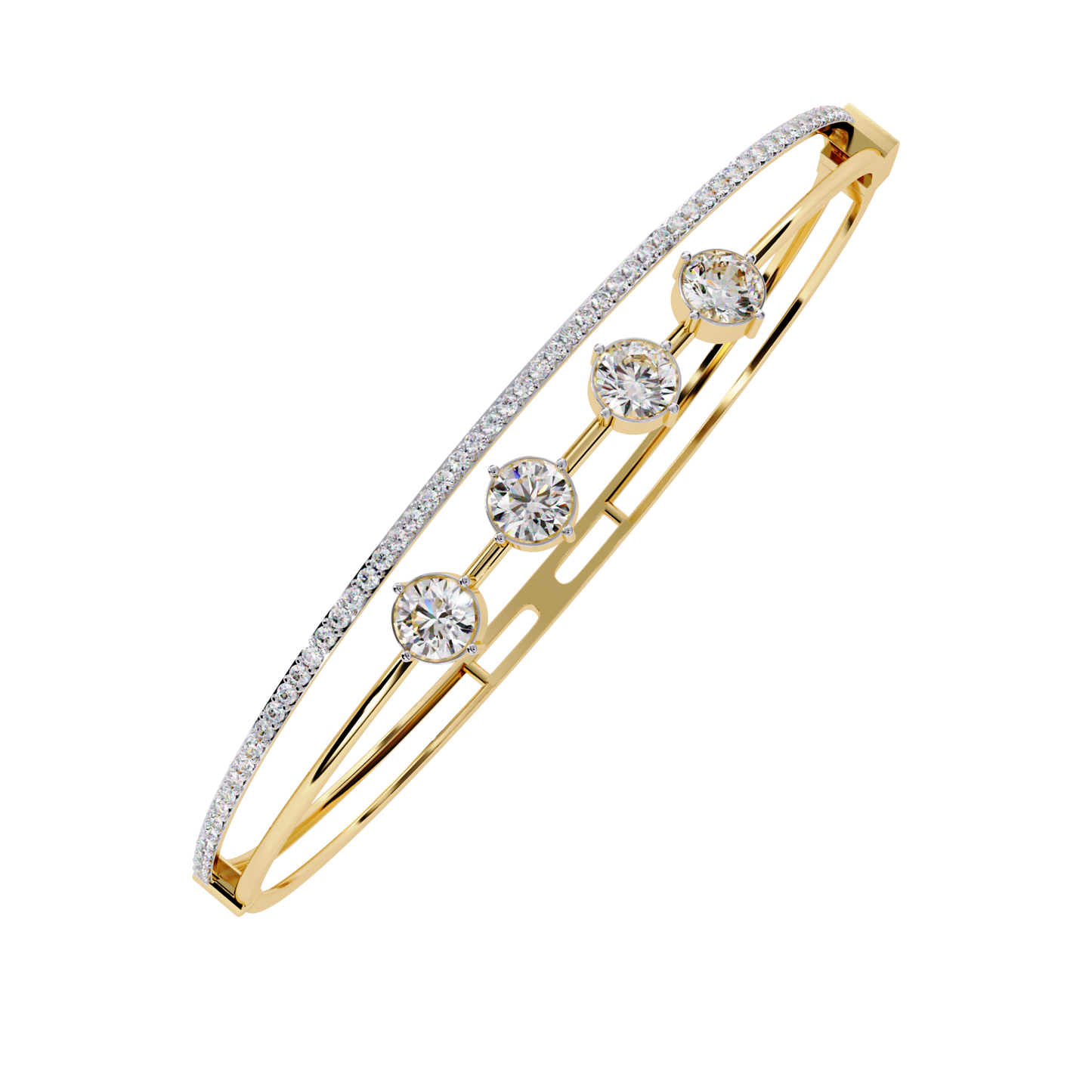 Horizon Row – Four Stone Diamond Bangle with Pavé Rail in 14K Gold