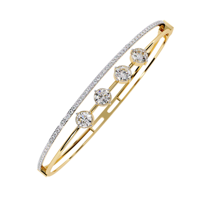 Horizon Row – Four Stone Diamond Bangle with Pavé Rail in 14K Gold