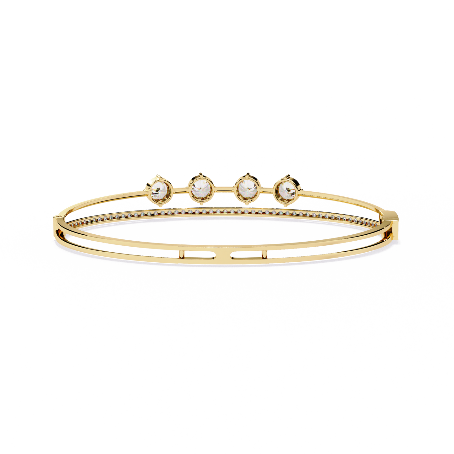 Horizon Row – Four Stone Diamond Bangle with Pavé Rail in 14K Gold