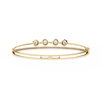Horizon Row – Four Stone Diamond Bangle with Pavé Rail in 14K Gold