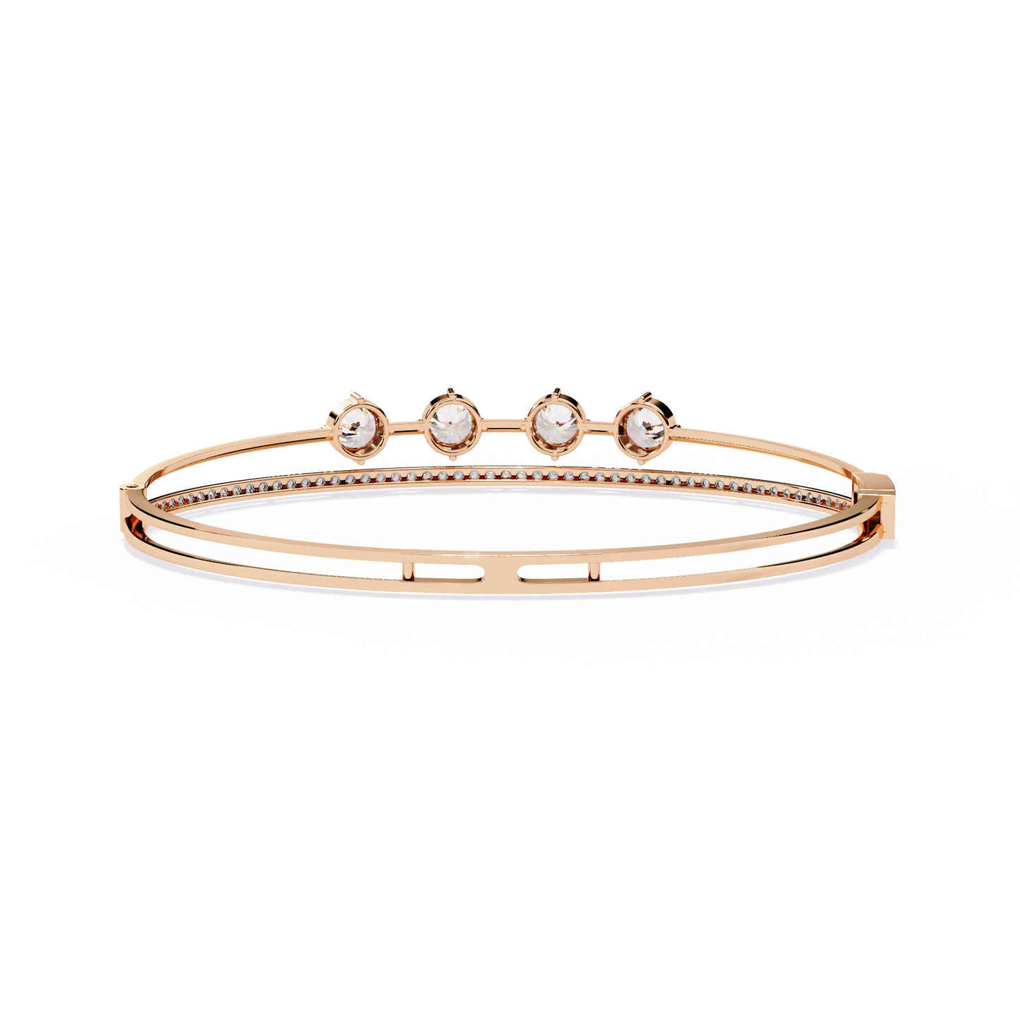 Horizon Row – Four Stone Diamond Bangle with Pavé Rail in 14K Gold