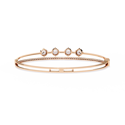 Horizon Row – Four Stone Diamond Bangle with Pavé Rail in 14K Gold