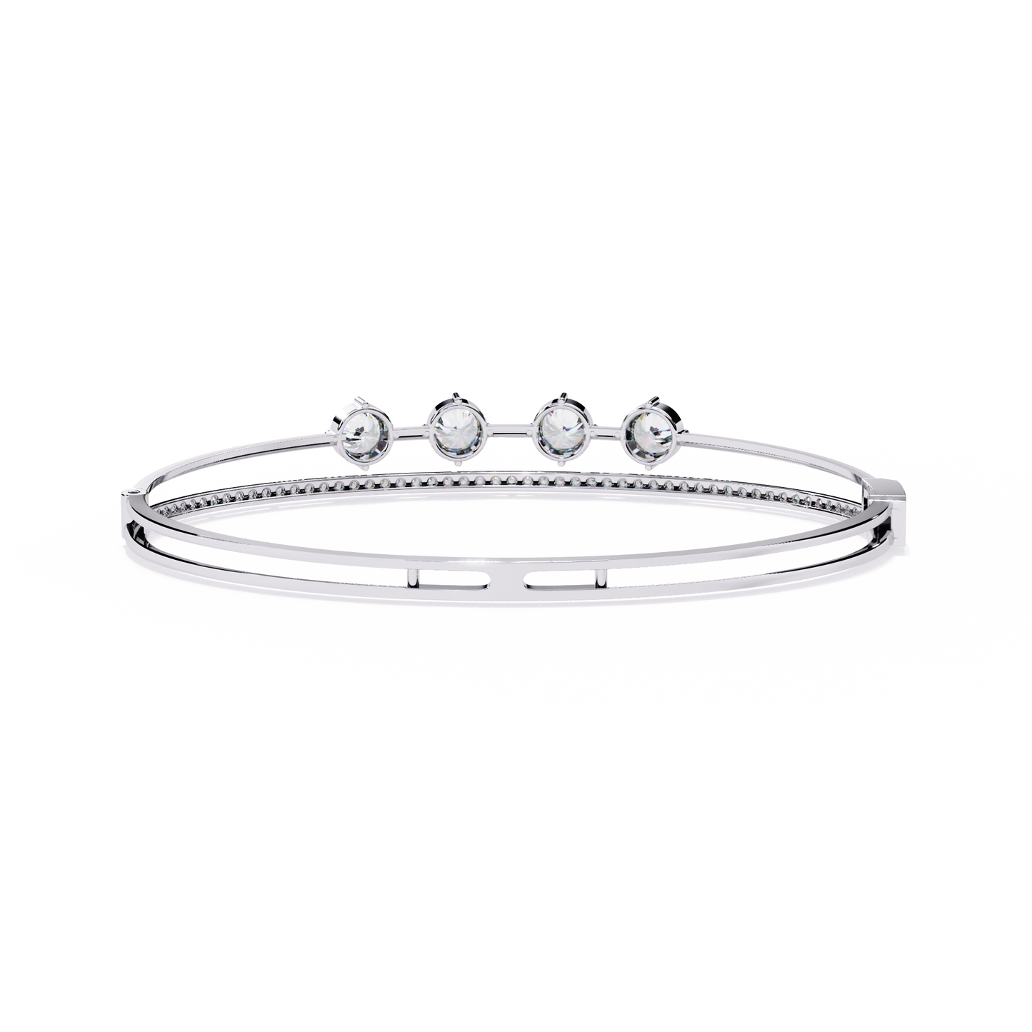 Horizon Row – Four Stone Diamond Bangle with Pavé Rail in 14K Gold