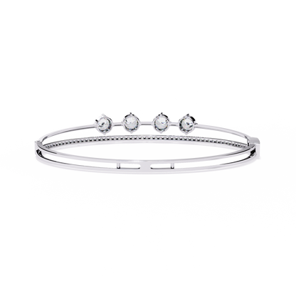 Horizon Row – Four Stone Diamond Bangle with Pavé Rail in 14K Gold