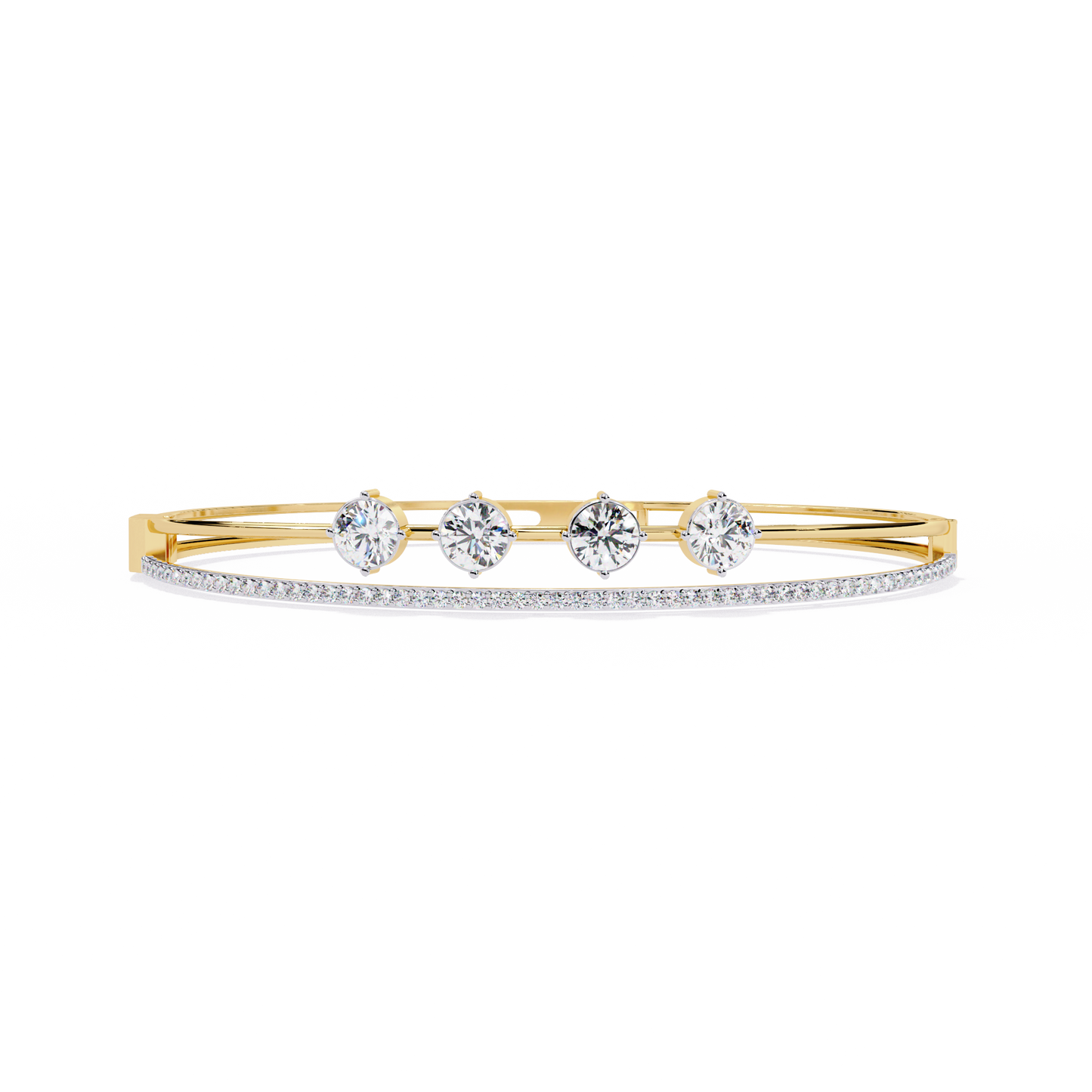 Horizon Row – Four Stone Diamond Bangle with Pavé Rail in 14K Gold