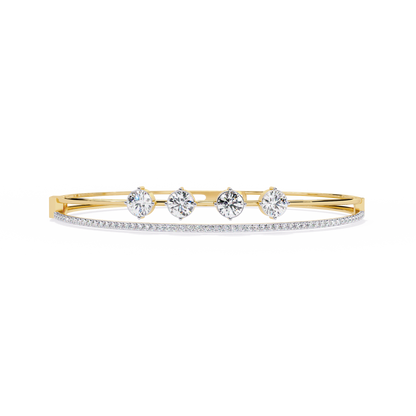 Horizon Row – Four Stone Diamond Bangle with Pavé Rail in 14K Gold