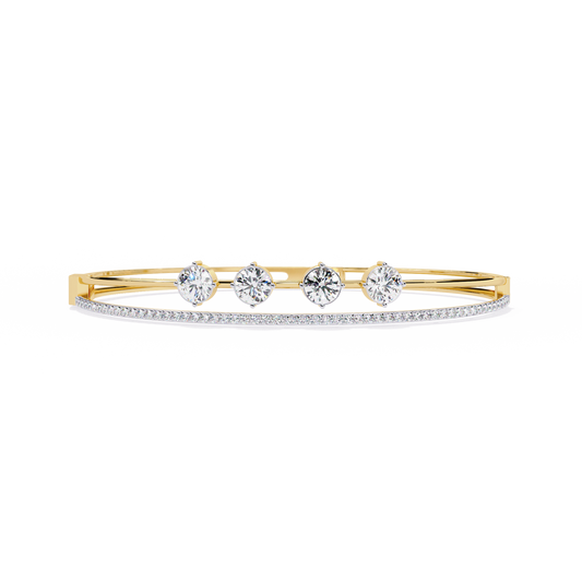Horizon Row – Four Stone Diamond Bangle with Pavé Rail in 14K Gold