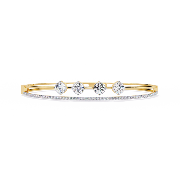 Horizon Row – Four Stone Diamond Bangle with Pavé Rail in 14K Gold