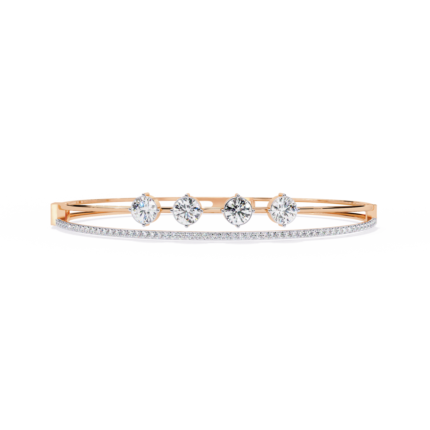 Horizon Row – Four Stone Diamond Bangle with Pavé Rail in 14K Gold