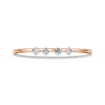 Horizon Row – Four Stone Diamond Bangle with Pavé Rail in 14K Gold