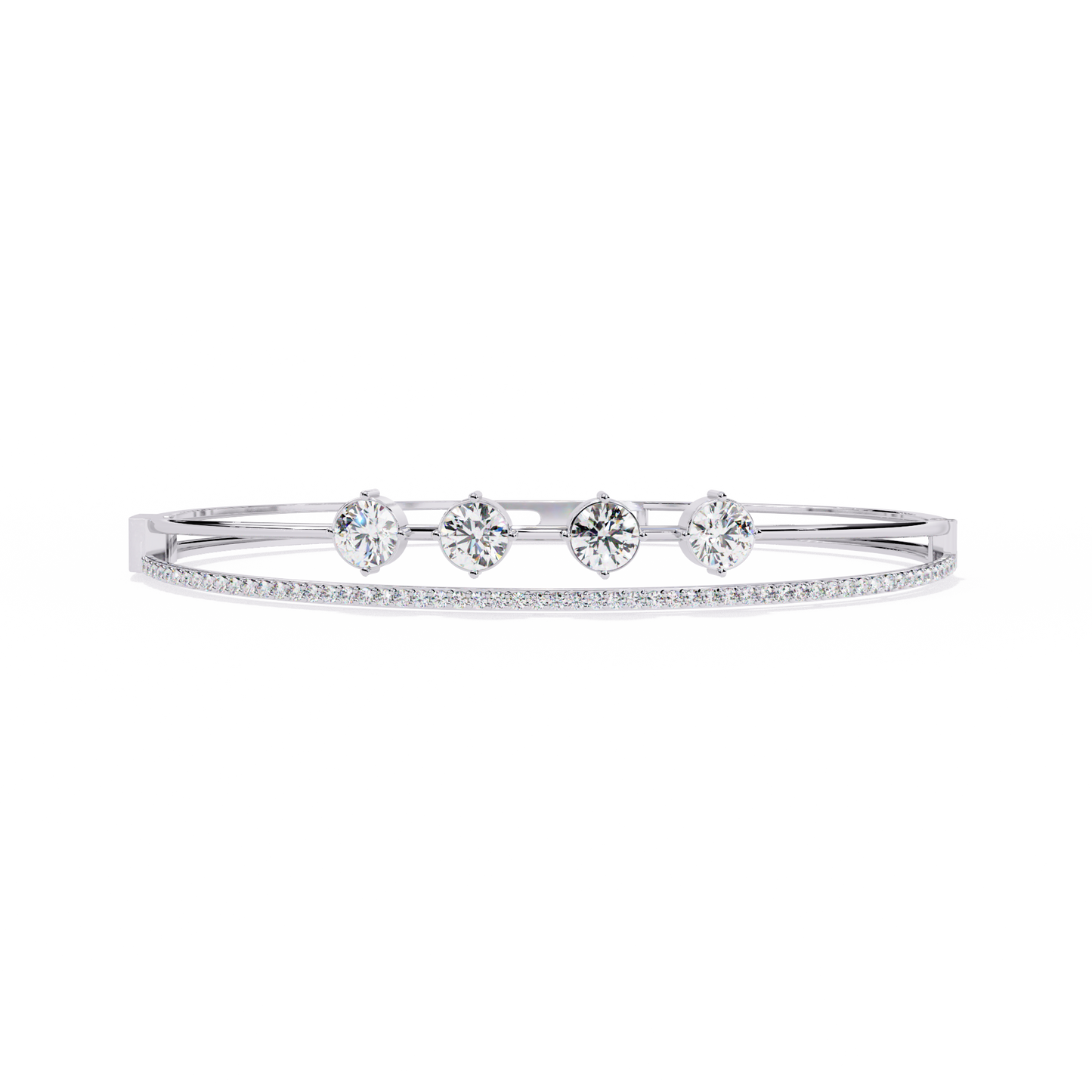 Horizon Row – Four Stone Diamond Bangle with Pavé Rail in 14K Gold