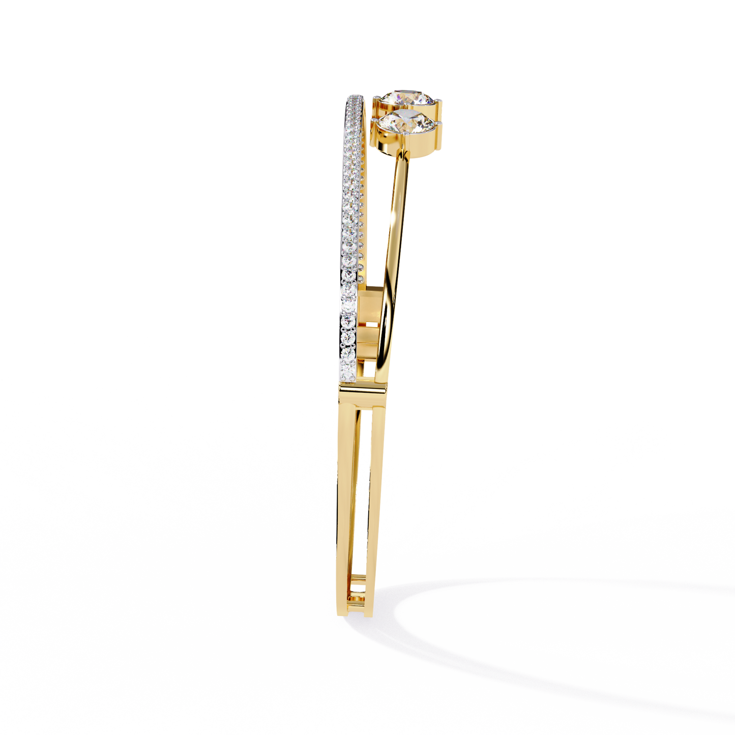 Horizon Row – Four Stone Diamond Bangle with Pavé Rail in 14K Gold