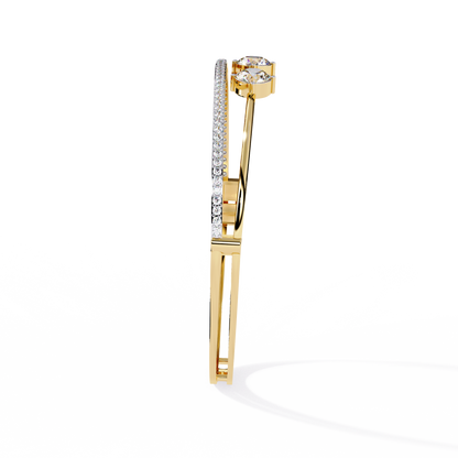 Horizon Row – Four Stone Diamond Bangle with Pavé Rail in 14K Gold