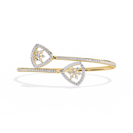 Celeste Trillium – Diamond Pear Motif Bangle in 14K Gold