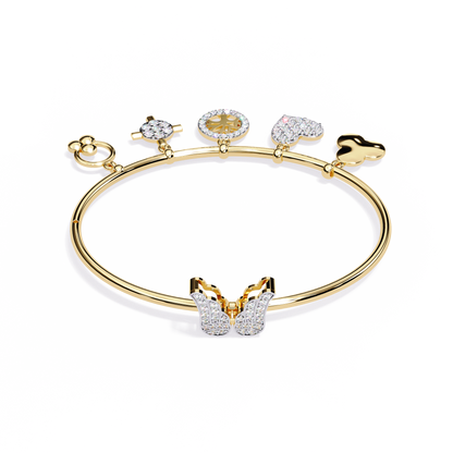 Celestial Charms – Diamond Gold Bangle with Dangling Motifs
