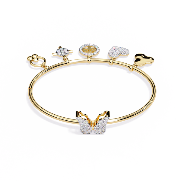 Celestial Charms – Diamond Gold Bangle with Dangling Motifs