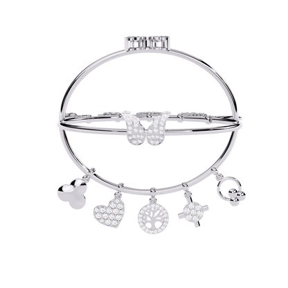 Celestial Charms – Diamond Gold Bangle with Dangling Motifs