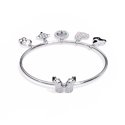 Celestial Charms – Diamond Gold Bangle with Dangling Motifs