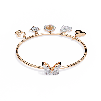 Celestial Charms – Diamond Gold Bangle with Dangling Motifs