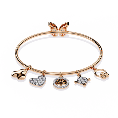 Celestial Charms – Diamond Gold Bangle with Dangling Motifs