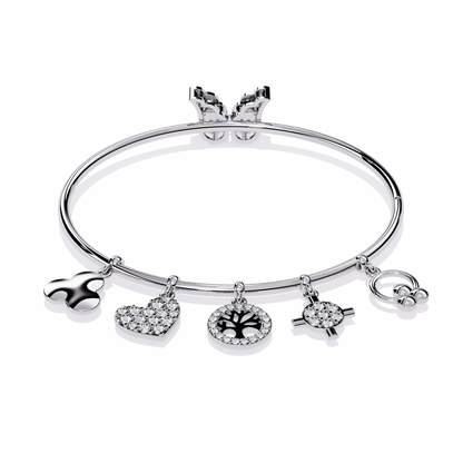 Celestial Charms – Diamond Gold Bangle with Dangling Motifs