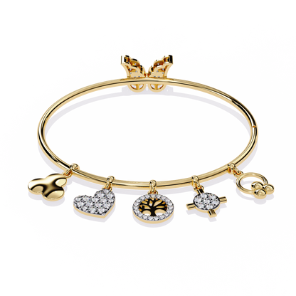 Celestial Charms – Diamond Gold Bangle with Dangling Motifs