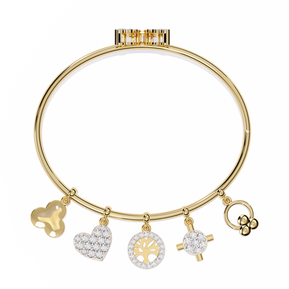 Celestial Charms – Diamond Gold Bangle with Dangling Motifs