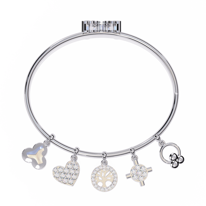 Celestial Charms – Diamond Gold Bangle with Dangling Motifs