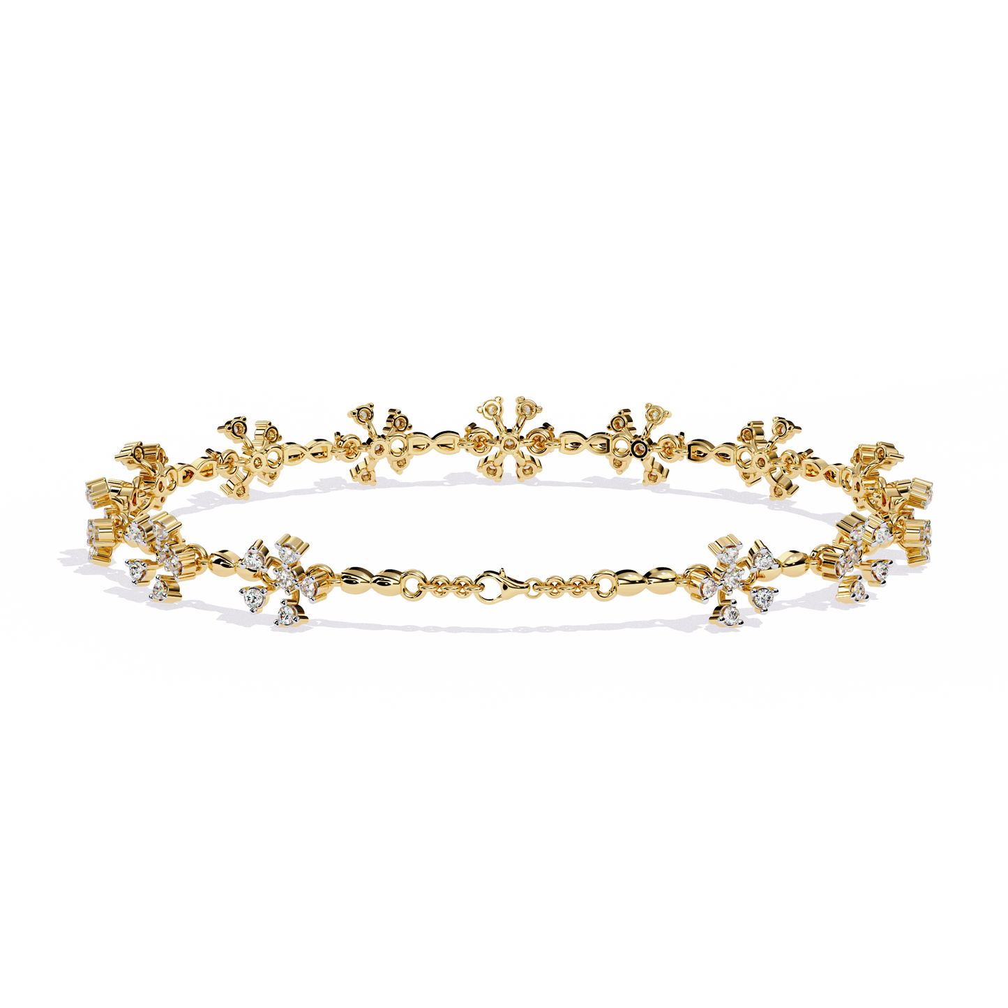 Ornate Fleur – Diamond Floral Motif Bracelet in 14K Gold