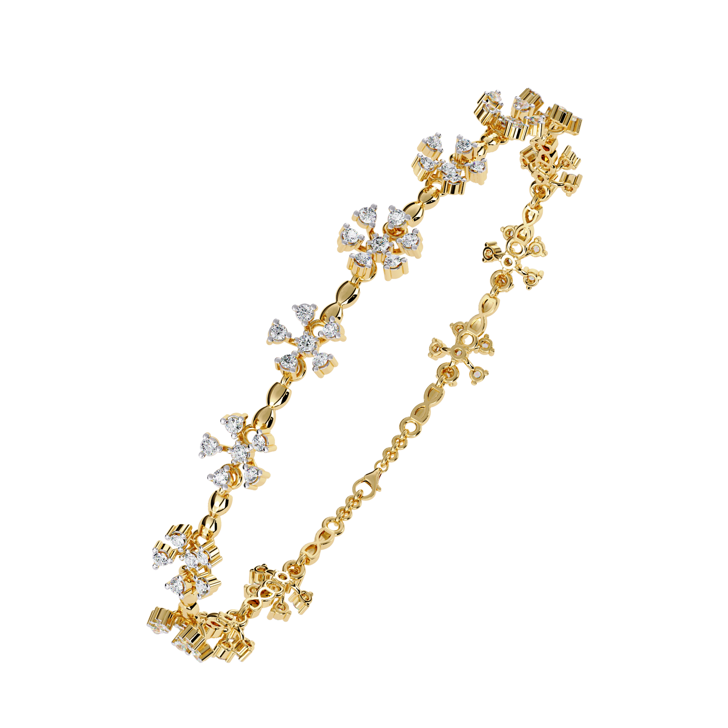 Ornate Fleur – Diamond Floral Motif Bracelet in 14K Gold
