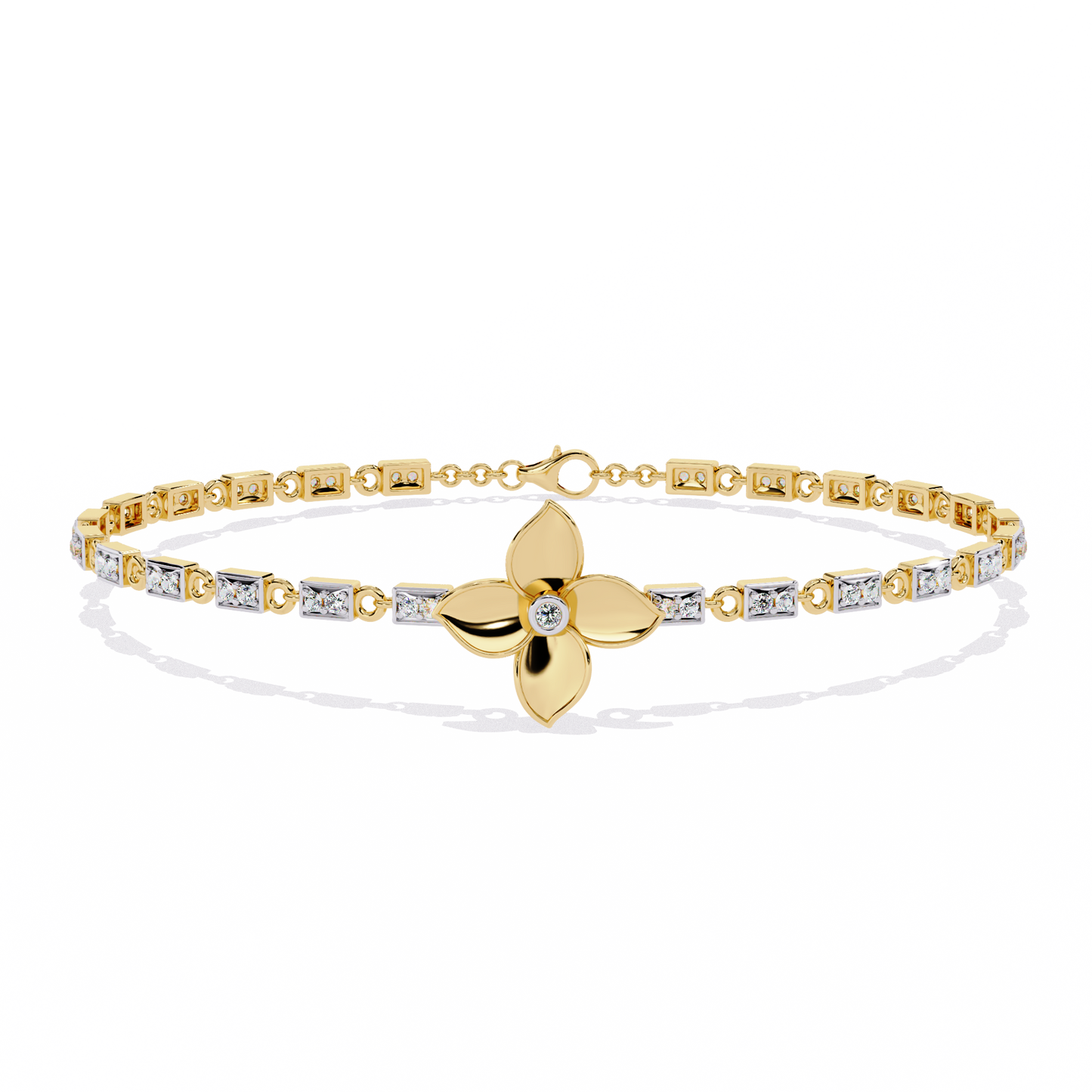 Fleur Charm – Lab Diamond Floral Accent Bracelet in 14K Gold