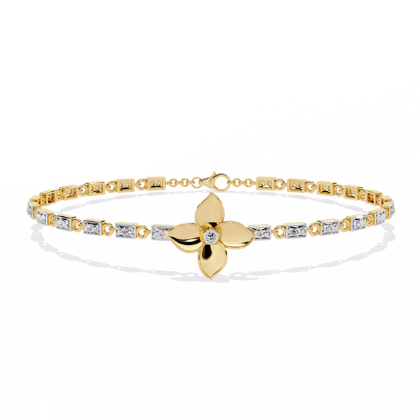 Fleur Charm – Diamond Floral Accent Bracelet in 14K Gold