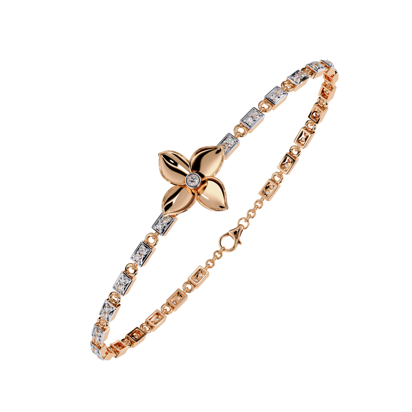Fleur Charm – Lab Diamond Floral Accent Bracelet in 14K Gold