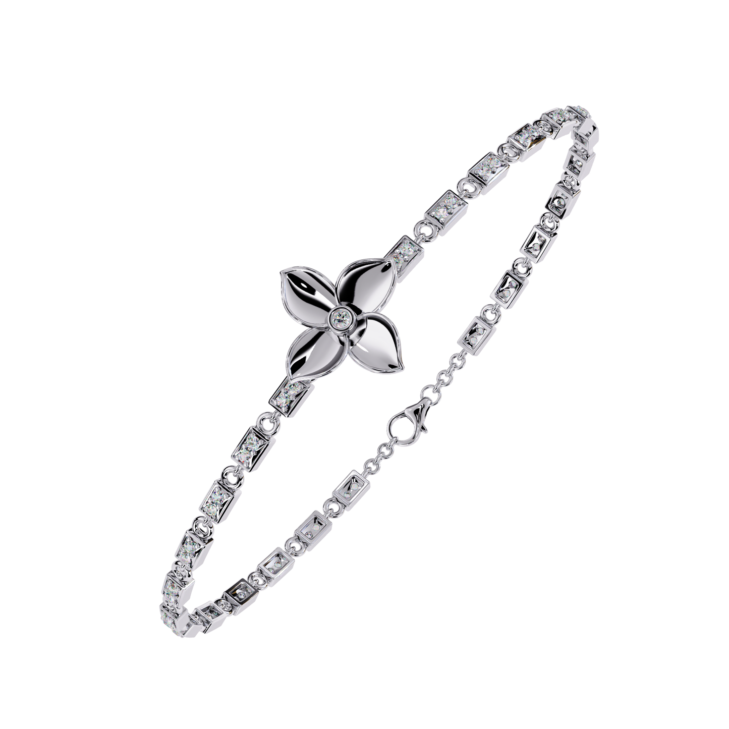 Fleur Charm – Lab Diamond Floral Accent Bracelet in 14K Gold