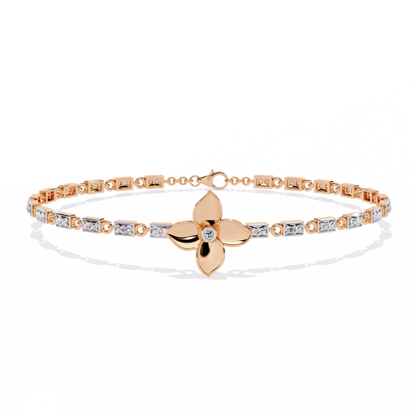 Fleur Charm – Lab Diamond Floral Accent Bracelet in 14K Gold