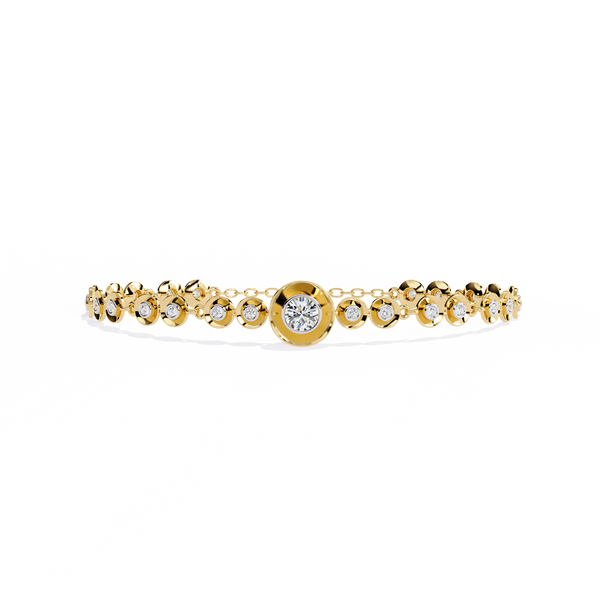 Bezel Orbit – Diamond Round Link Bracelet in 14K Gold