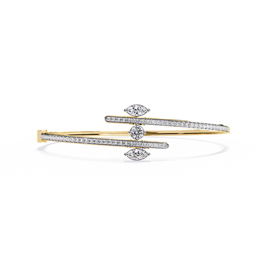 Twin Arc Radiance – Lab Diamond Marquise & Round Bracelet in 14K Gold