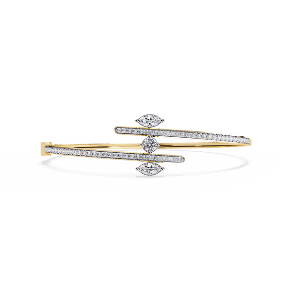 Twin Arc Radiance – Diamond Marquise & Round Bracelet in 14K Gold