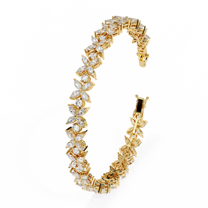 Marquise Lace – Lab Diamond Floral Link Bracelet in 14K Gold