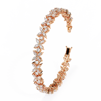Marquise Lace – Lab Diamond Floral Link Bracelet in 14K Gold