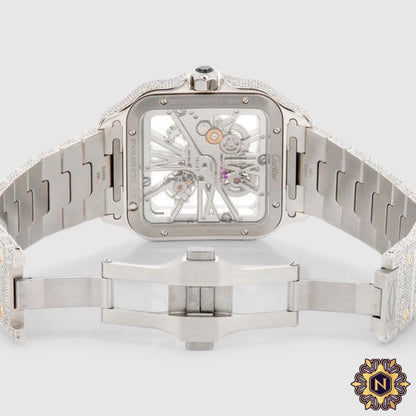 ICED OUT CARTIER
SANTOS SKELETON
40MM TWO TONE
DIAMOND WATCH 20.2CT.